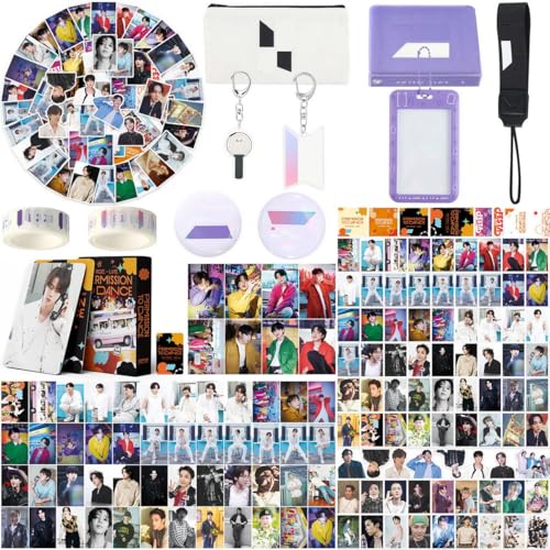 Army Fans Gifts Set Merch Including 55 Postcards 93 Stickers 2 Keychain 2 Pin Badge 2 Paper Tape Photocards Binder ID Badge Holder Lanyard and Coin Pouc