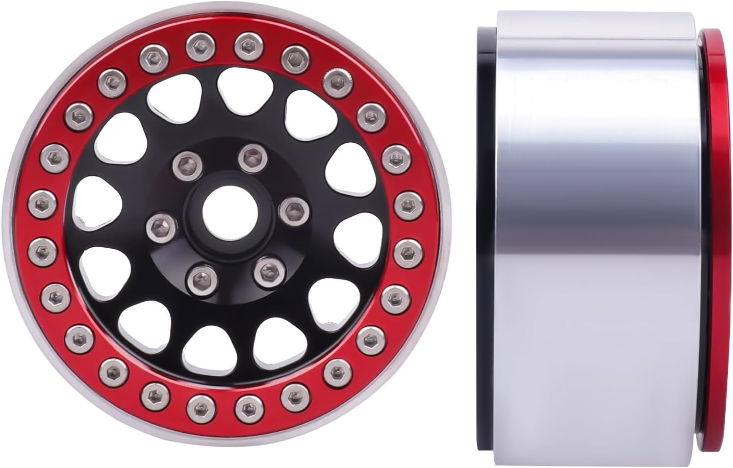 HobbyPark Aluminum 1.9 Beadlock Wheels for 1/10 Scale RC Crawler, Compatible with Traxxas TRX4 Axial SCX10 Redcat Gen 8 RC4WD, 4pcs (Black & Red)
