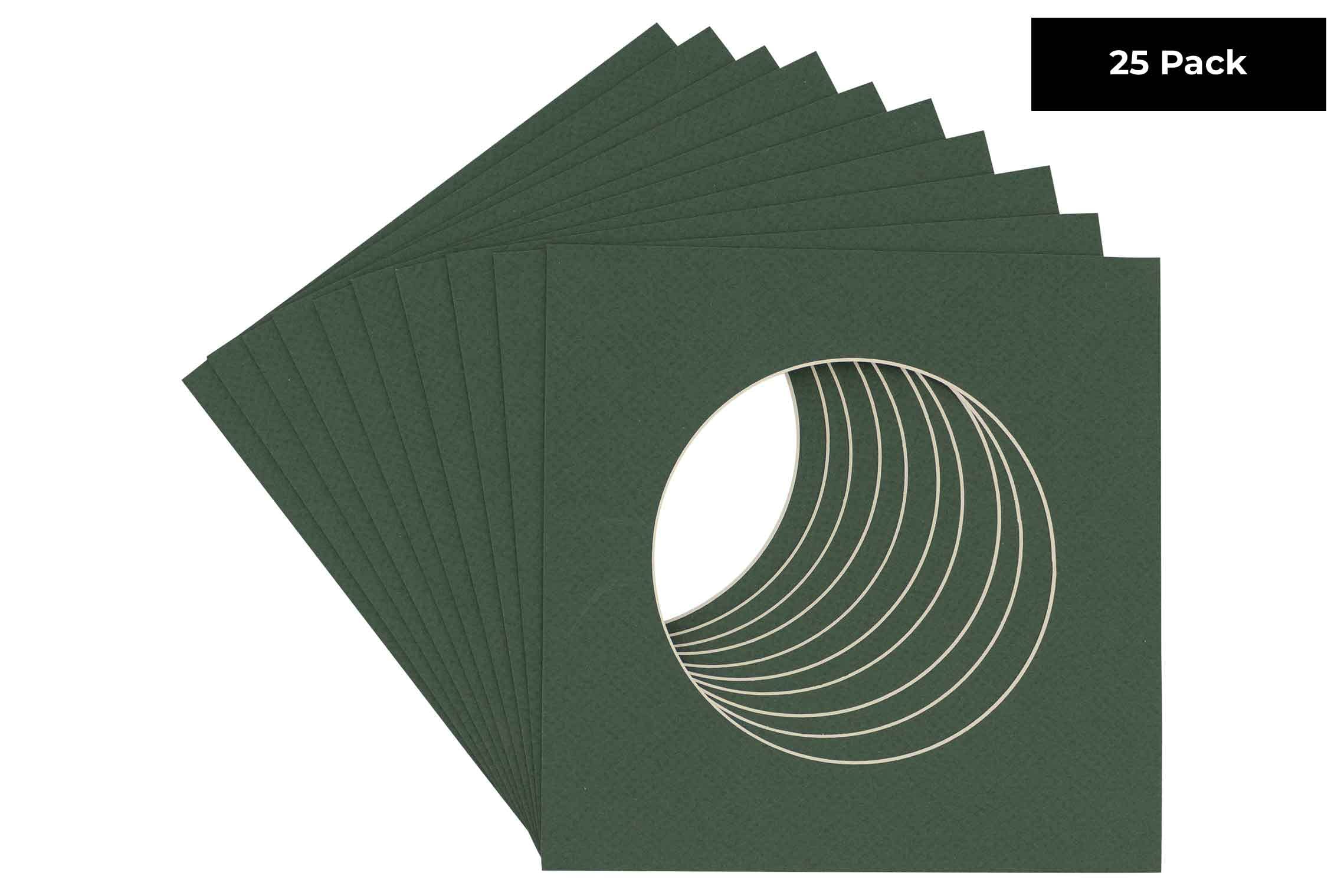 CountryArtHouse Hunter Green Acid Free 8x8 Circle Picture Frame Mat with White Core Bevel Cut for 4x4 Pictures - Fits 8x8 Frame - Pack of 25 Matboard Show Kits with Acid Free Backings & Clear Bags