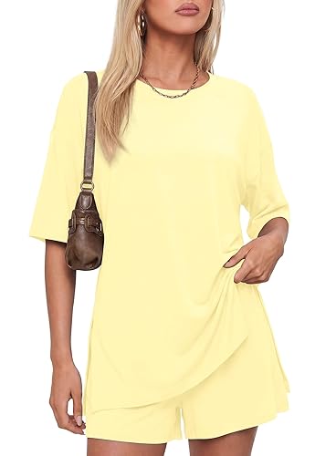Darong Women's 2 Piece Lounge Set Short Sleeve Boxy T-shirt