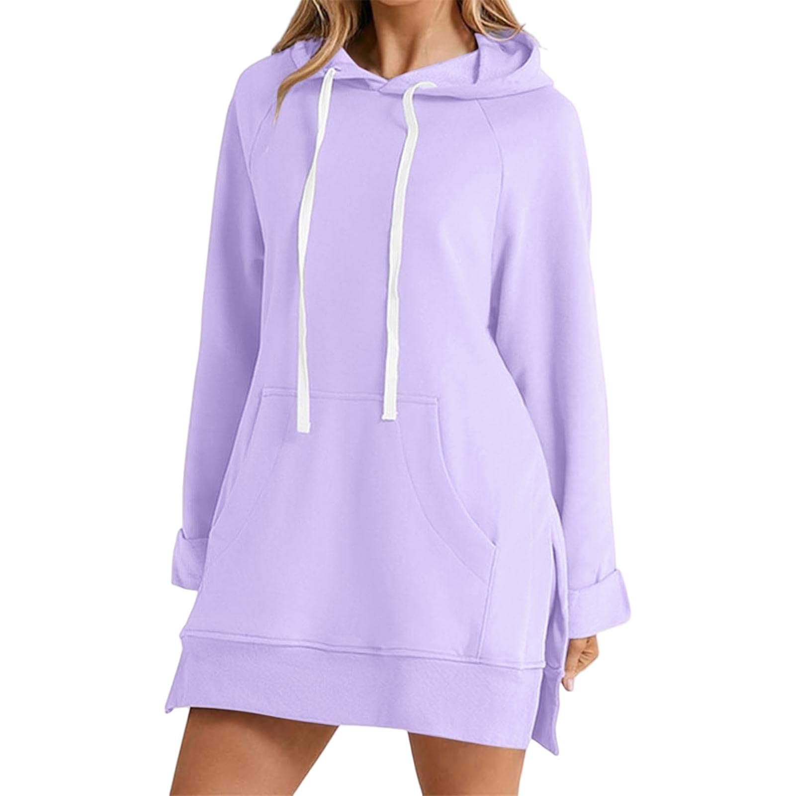 The Warmy Robe à capuche surdimensionnée pour femme, pull décontracté à manches longues et ourlet fendu, blanc, M