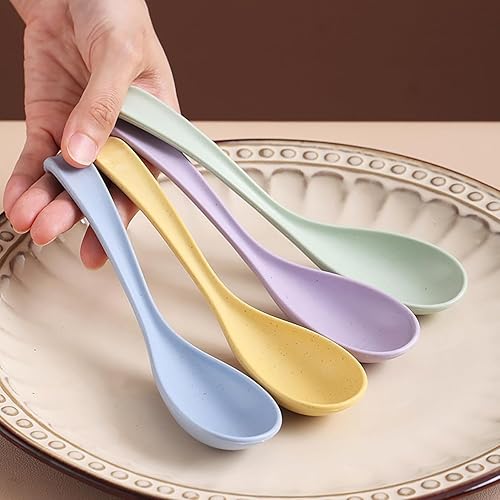 Miniatura 9 de Hiceeden Juego de 24 cucharas de sopa asiáticas, cucharas de sopa china de paja de trigo, cucharas de ramen, juego de cucharas de sopa japonesas