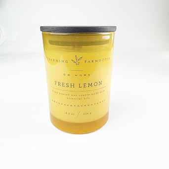 DW Home Crarming Farmhouse Fresh Lemon Scented Candle 8.2 oz, Hand-Poured, Richly Fragranced with Citrus Aroma, Wooden Wick, Home & Kitchen Decor Gift
