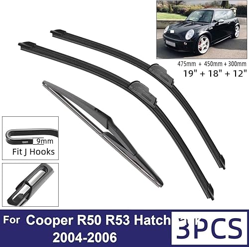 Miniatura 2 de Limpiaparabrisas de automóvil compatible con MINI Cooper R50 R53 Hatchback 2004-2006, limpiaparabrisas delantero y trasero, limpiaparabrisas de goma