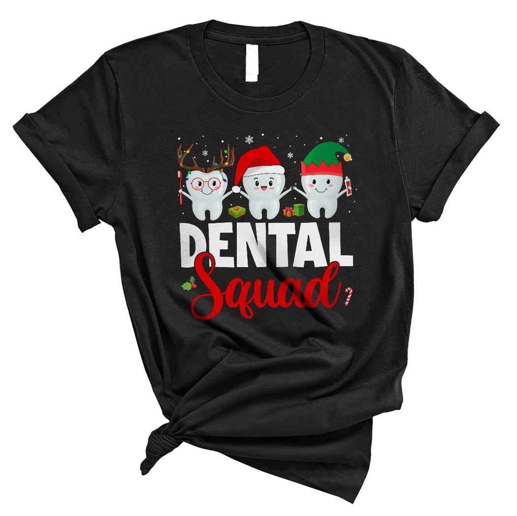 Dental Squad Funny Christmas Reindeer Santa ELF Tooth Dental Dentist Matching Group Gifts Unisex T-Shirt Black