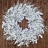 BINFEN 24 Inch Snow Flocked White Berry Winter Wreath with Twig & Leave- Artificial Christmas Wreaths for Front Door Porch Wall Window Porch Fireplace Outdoor Decor