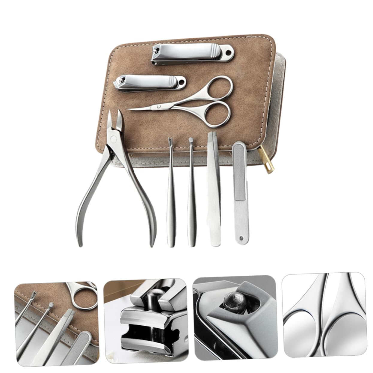 Juego de Manicura y Estuche de Cuero Pu de Acero Inoxidable 8 Piezas Práctico y Cómodo Profesional para Uso en Casa o Profesional