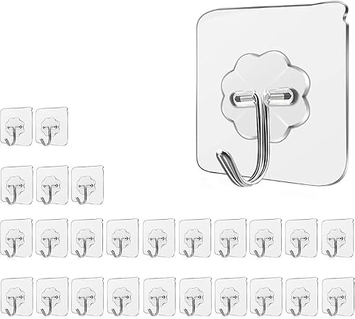 ALLFONDO - Ganchos de pared adhesivos de acero inoxidable, 33 libras (máximo), paquete de 25, ganchos de pared impermeables a prueba de óxido para