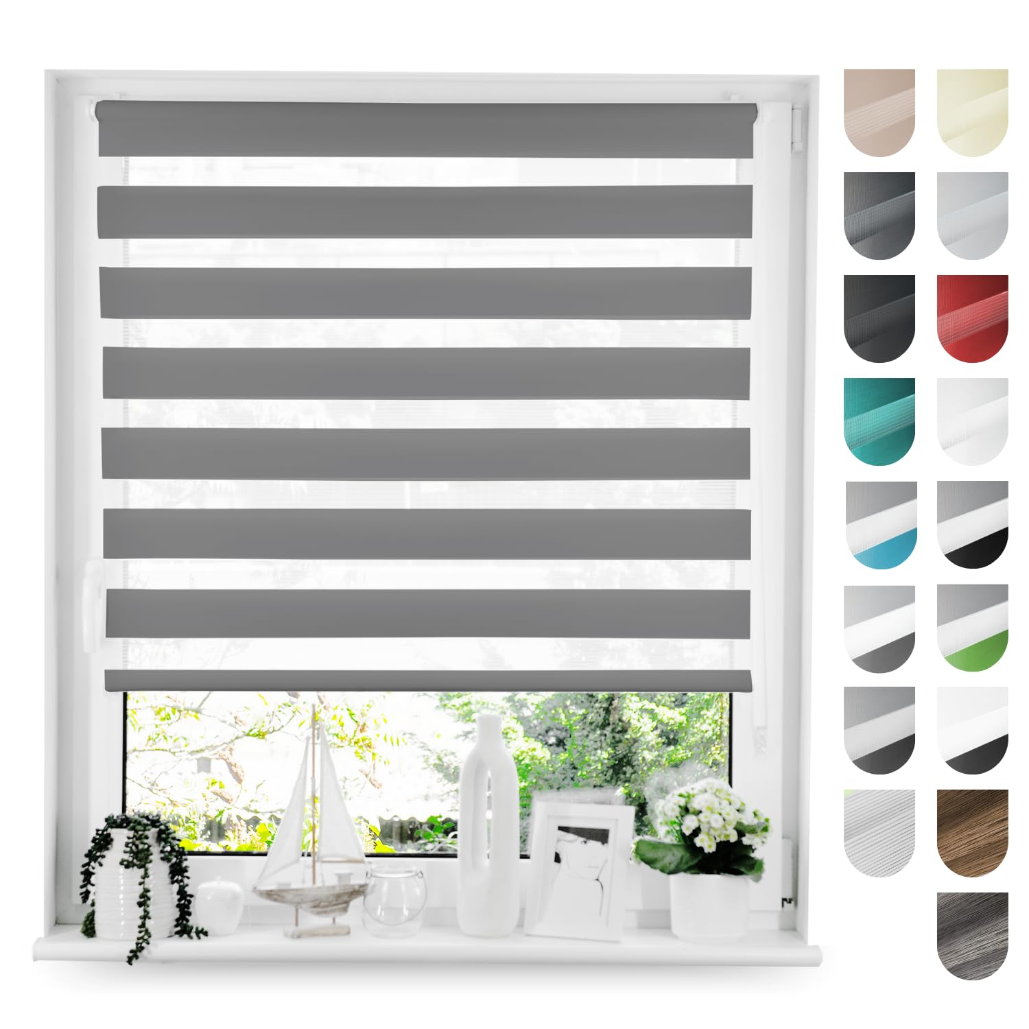 Tom'Shop Tom'Shop® Doppelrollo DuoRollo (Graphit 45cm x 220cm) Duo Rollos für Fenster Klemmfix ohne Bohren mit Klämmträger Fensterabdeckung Fensterrollo leichte Montage