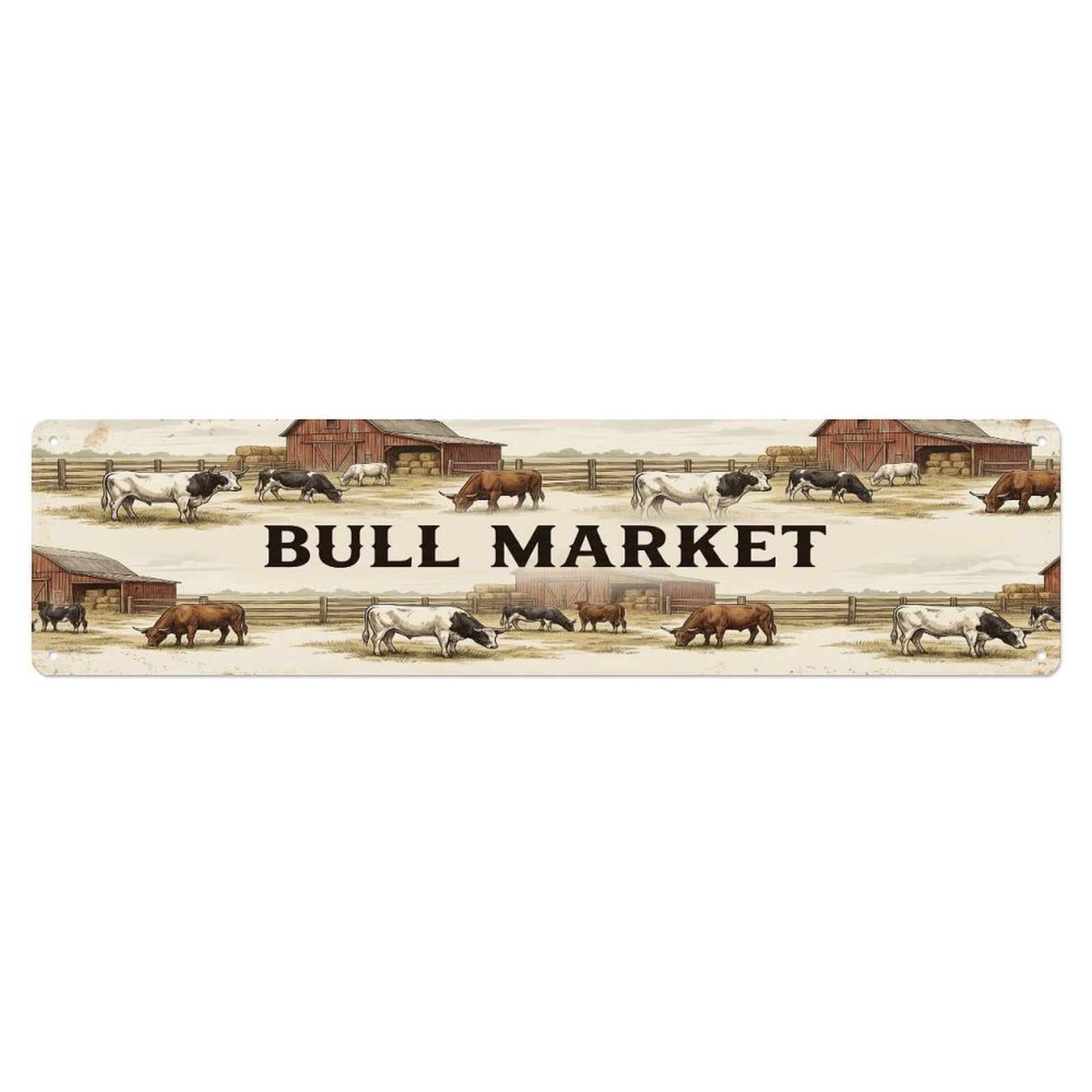 Vintage Barn Bull Cow Farmhouse Funny Cow Backyard Farm Metal Tin Sign Plaque Wall Decor for Cafe, Club, Garden Metal Poster 4x16Inch