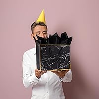 Vista 5 de ysmile Bolsa de regalo negra para hombres, bolsa de papel de gran tamaño con papel de seda para cumpleaños, aniversario, 16 pulgadas, día del padre