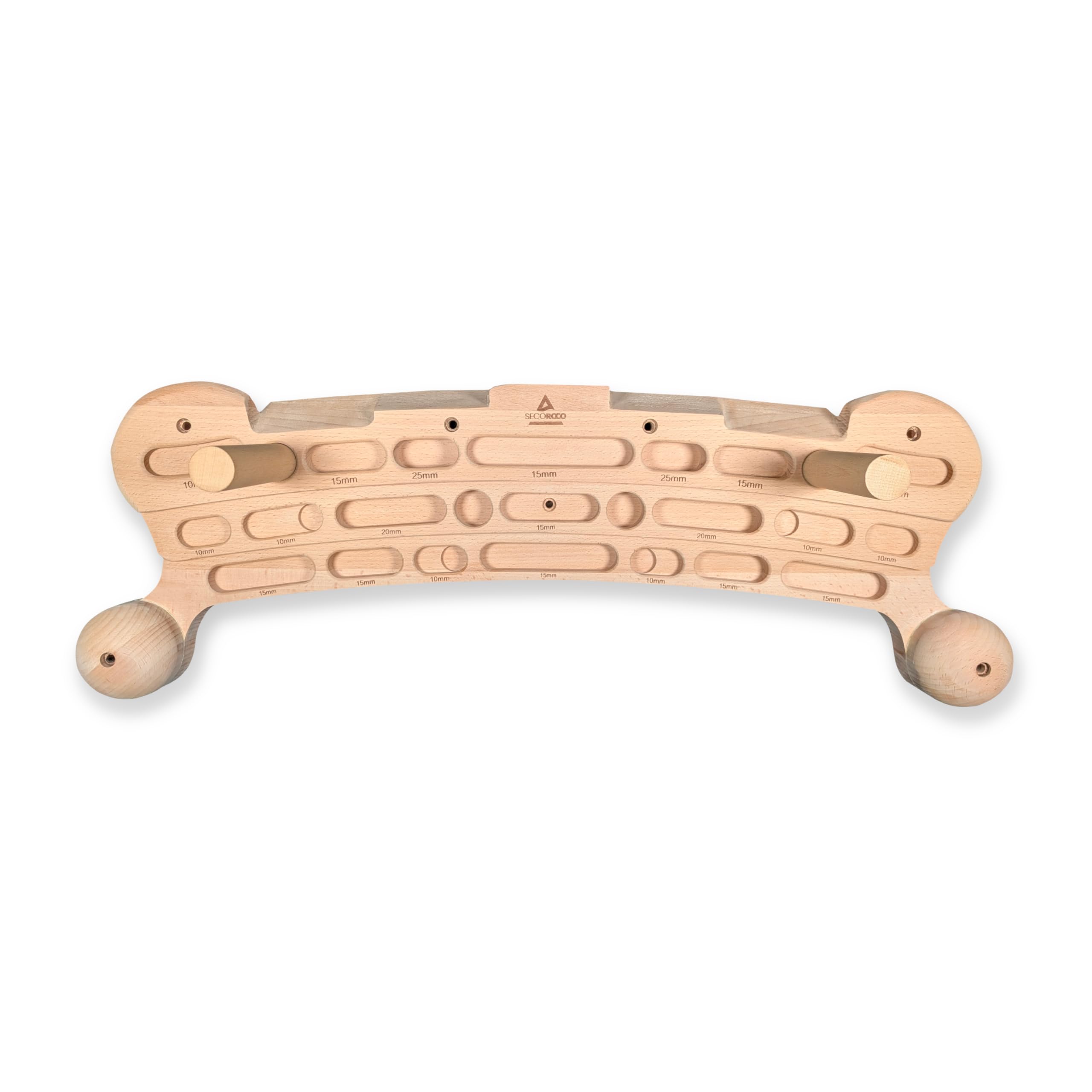 Kletterboard aus Holz - Eierlegende Wollmilchsau - Multi Hangboard mit Sticks und Sloper - Grifftiefen 10-25 mm