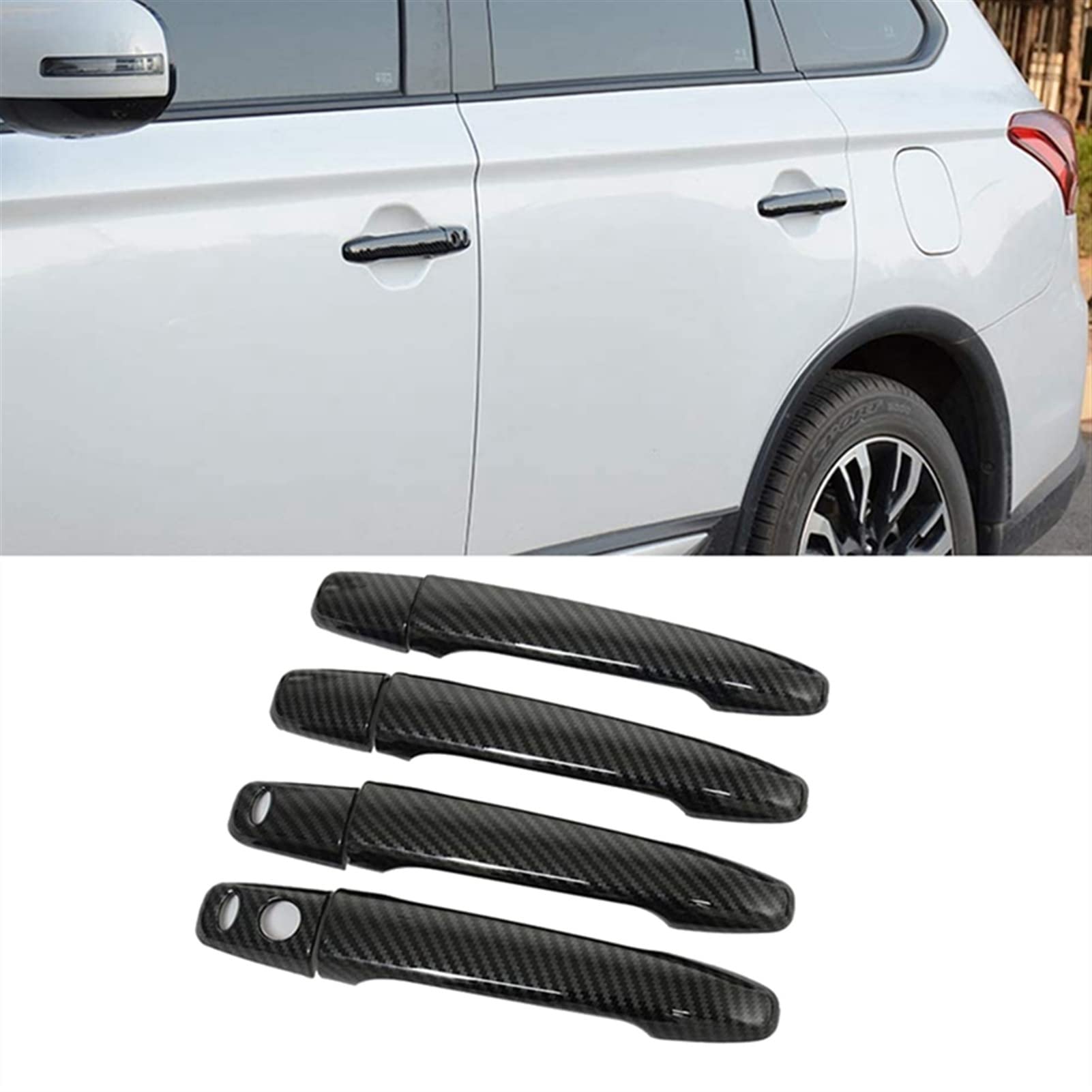 Fahbstr One Color Car Inner Handle For Mitsubishi Lancer 4Pcs Carbon Fiber Car Exterior Door Handle Cover