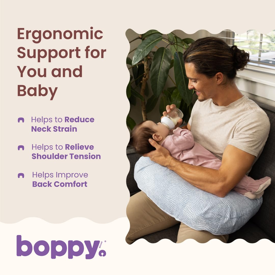 Boppy Nowa poduszka do karmienia - niebieski nakrapiany prąd - większa, mocniejsza, bardziej wspierająca poduszka do karmienia piersią i karmienia butelką - mocniejsze wypełnienie, wyższe podnoszenie,