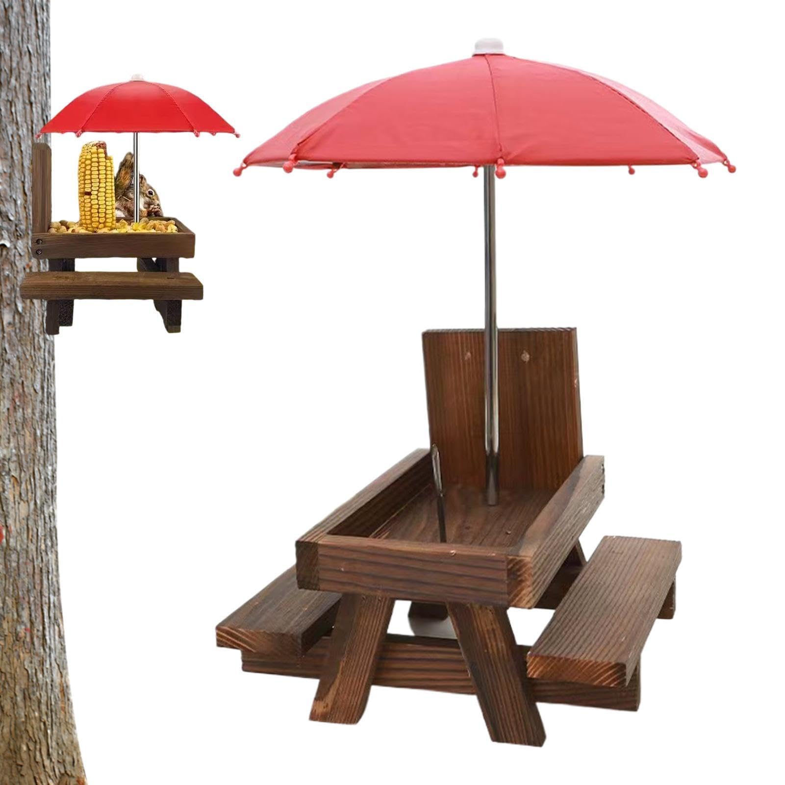 Table pour écureuils avec parasol : décorez votre jardin et patio