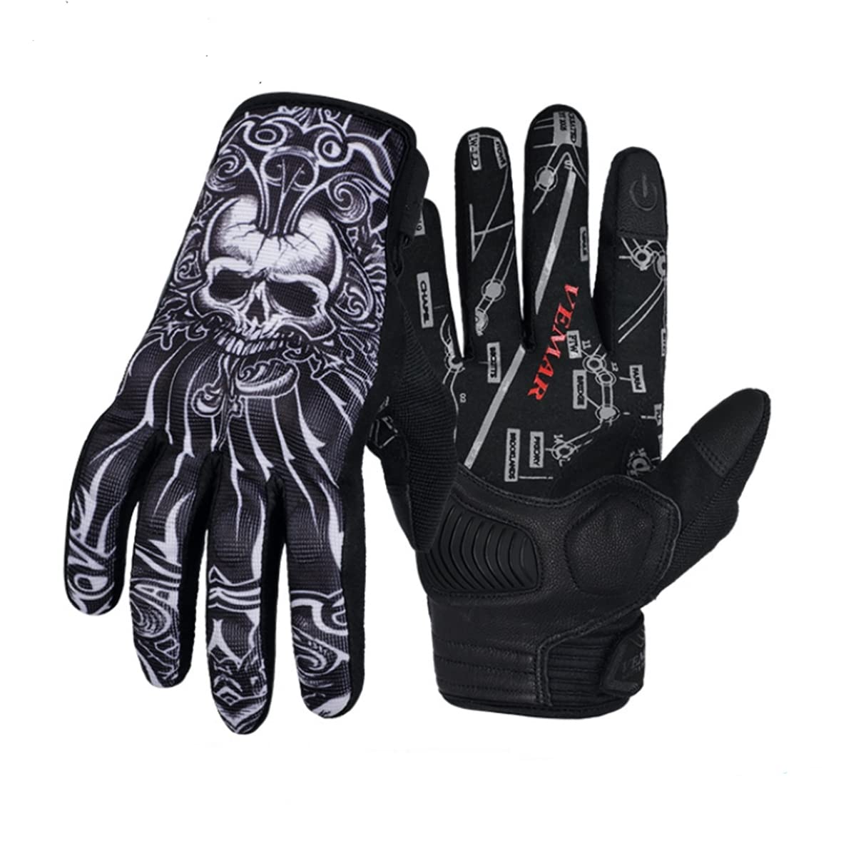 EXCEREY Skull Ghost Touchscreen Compatible Riding MTB Bike Gloves for Running Climbing Riding Biking Outdoor Sports, Gift for Men Women(Black, Size M)