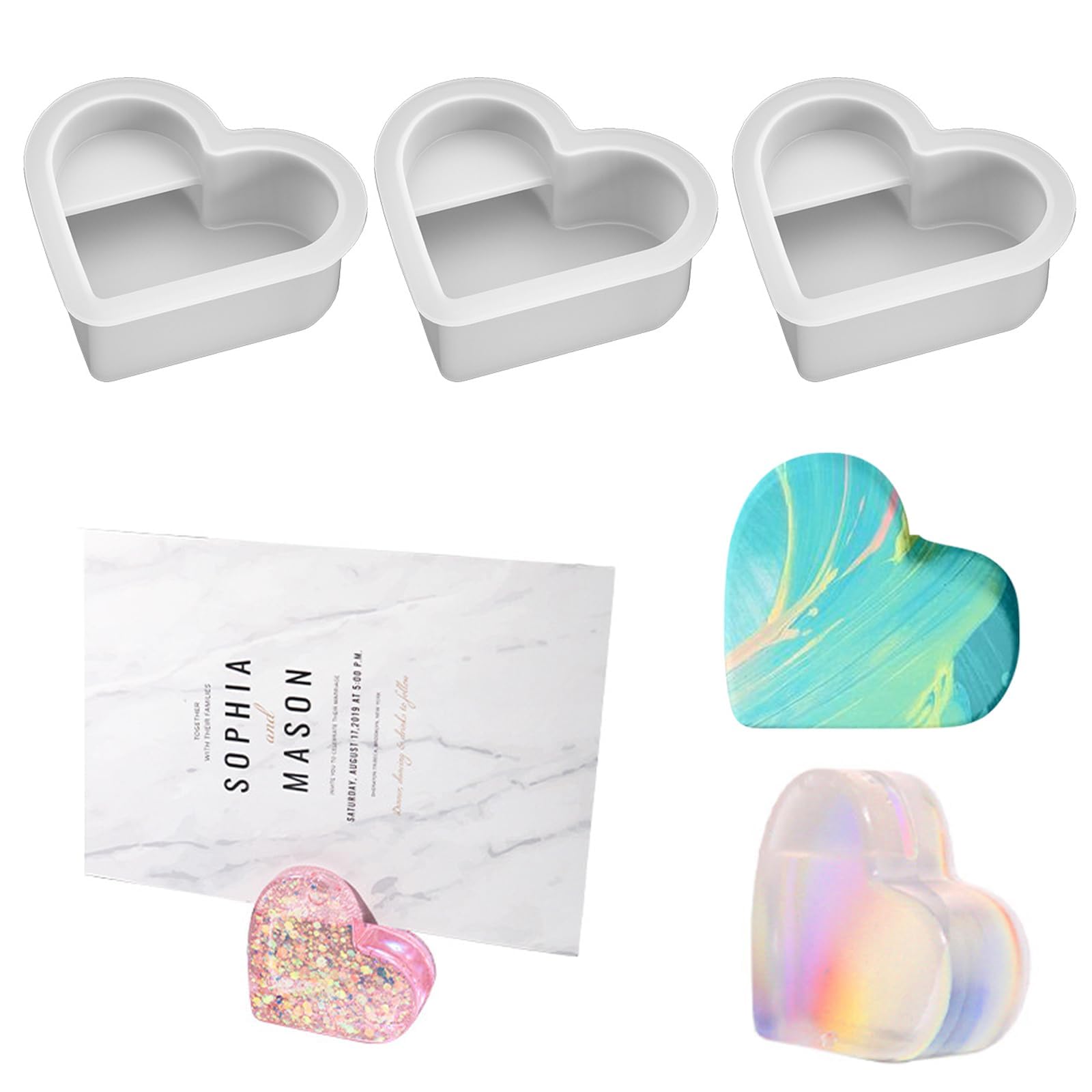3 Pieces Large Resin Silicone Mould Heart Shape Epoxy Resin Crystals