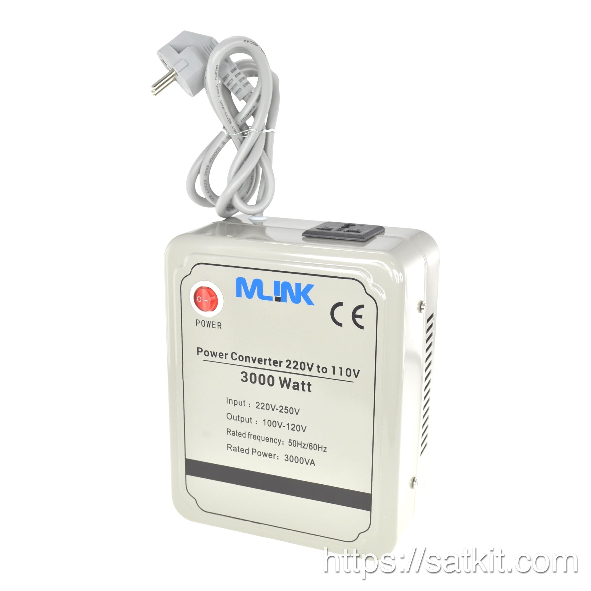 Mlink Transformador de Corriente 220V a 110V 3000W Toroidal Onda Senoidal Pura Carcasa Metálica Enchufe Universal