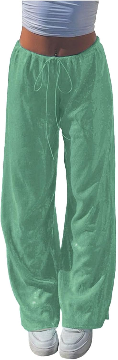 Sequin Pants for Women Sparkle Loose Wide Leg Elastic Waist Stylish Party Club Dance Pants