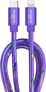 LIQUIPEL Powertek USB C to Lightning iPhone Charger Cable [MFI Certified], Fast Charging 6ft Cord, Neon Party (Purple)