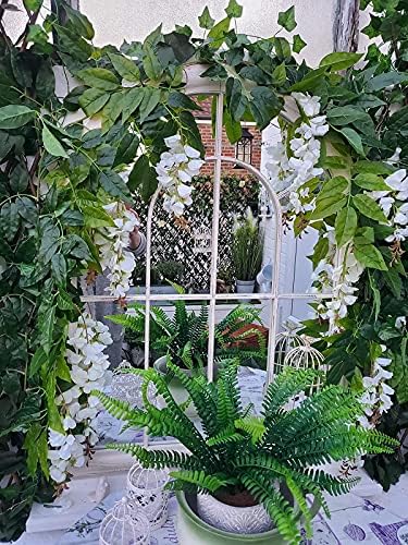 Artificial Wisteria Vine, Fake Silk Flowers Hanging Vines Plants Faux Garlands for Garden Outdoor Wall Greenery Jungle Party Wedding Arch Floral Decoration (White)