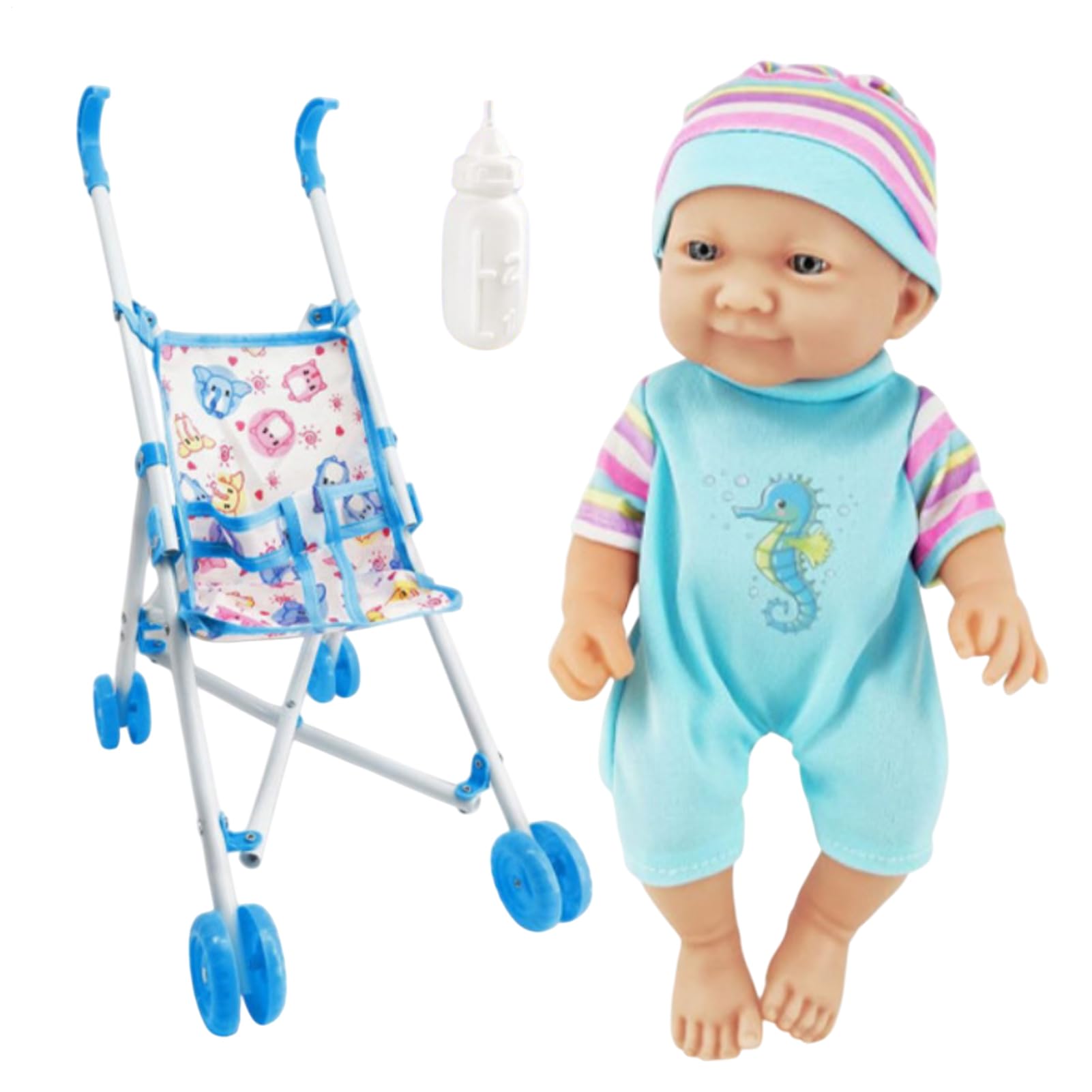 Modello leggero per passeggino per bambole - per carrozzina giocattolo | Passeggino pieghevole - Set di giocattoli per con capezzoli per bottiglia di per simulazione di neonato
