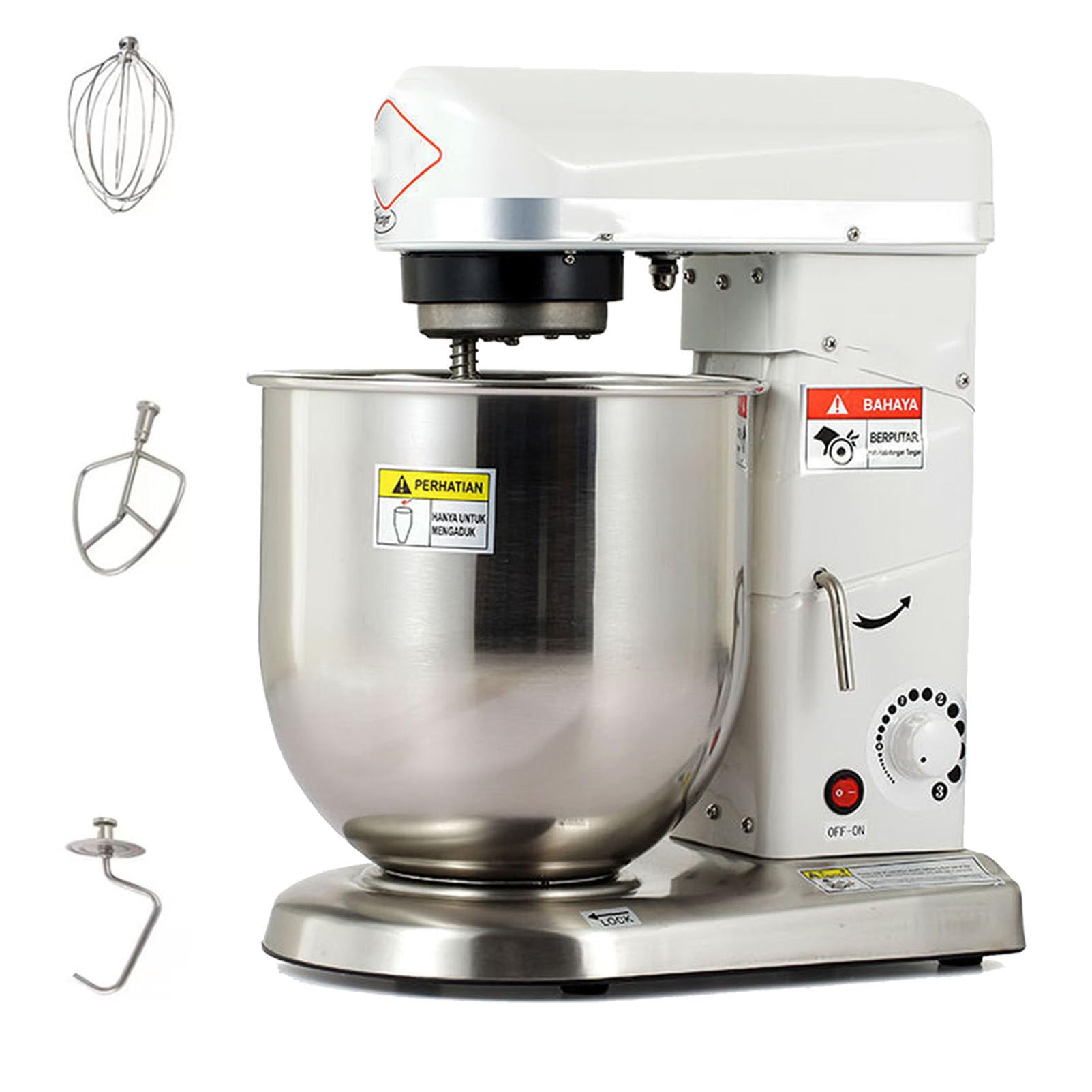 Impastatrice Professionale per Pasticceria, 3 velocità, Multifunzione, con Gancio impastatore e Frusta, Ciotola in Acciaio Inox da 10 Litri, 500 W, Testa inclinabile e regolab