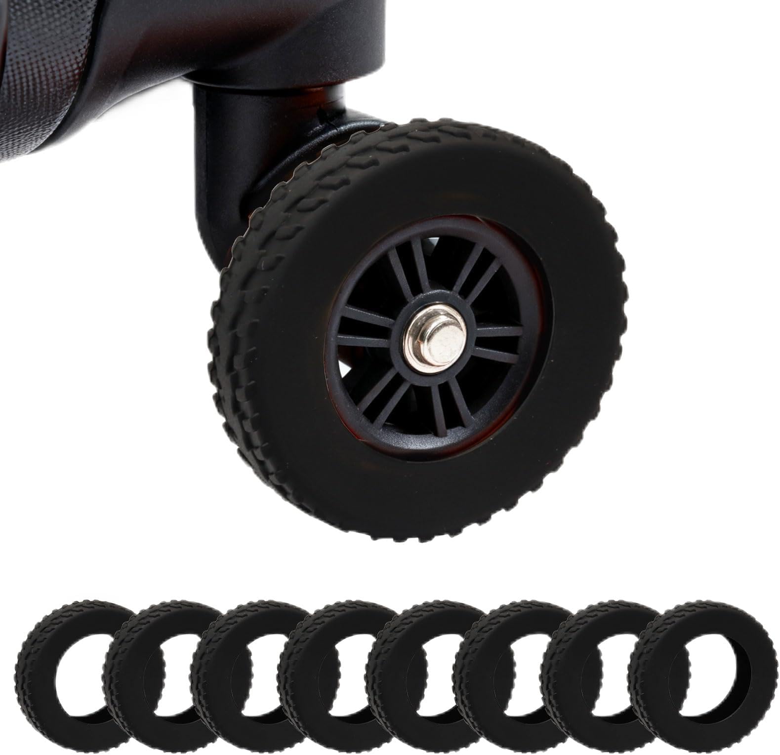 8 Pcs Luggage Wheel Cover, Anti-Fall, Dustproof, Scratch-Resistant and Noise-Reducing Rubber Protective Covers for Suitcase Travel Accessories (Black)
