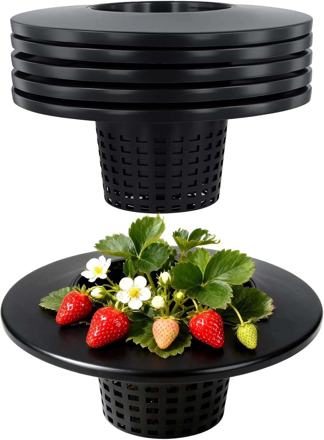 SINJEUN 6 Pack 6 Inch Net Pots, 5 Gallon Wide Lip Bucket Basket, Plastic Net Cups for Cultivating Orchids,Tomatoes, Peppers, Black