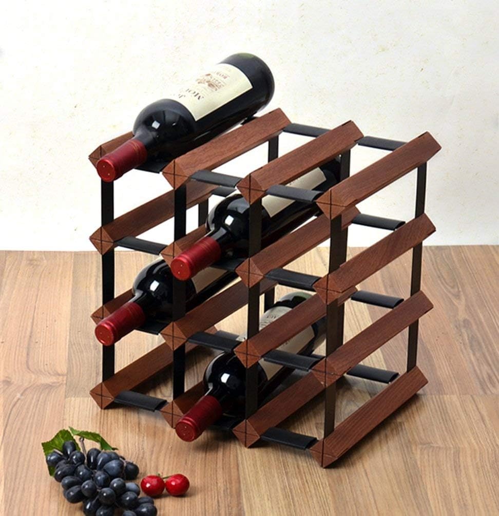 4 Tier Wooden Wine Rack Freestanding Metal Steel Wood Cabinet Bottle Holder Wine Bottles Organiser on Table Wine Cupboard Decoration Ready to Assemble 24 Bottle