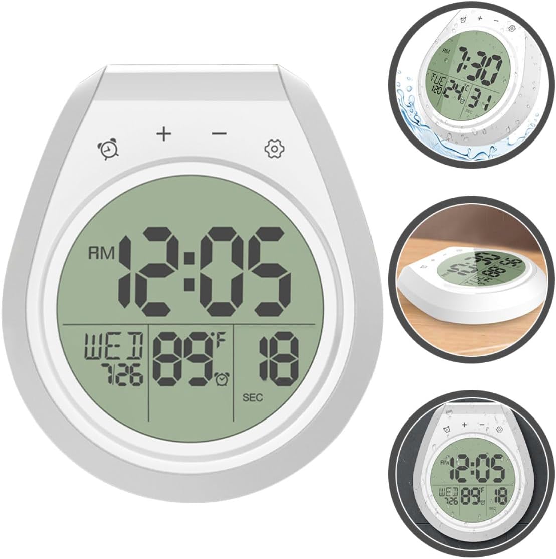 Waterproof Wall Clock with Suction Cup Bathroom Shower Timer Clock with Temperature Display for Home and Kitchen
