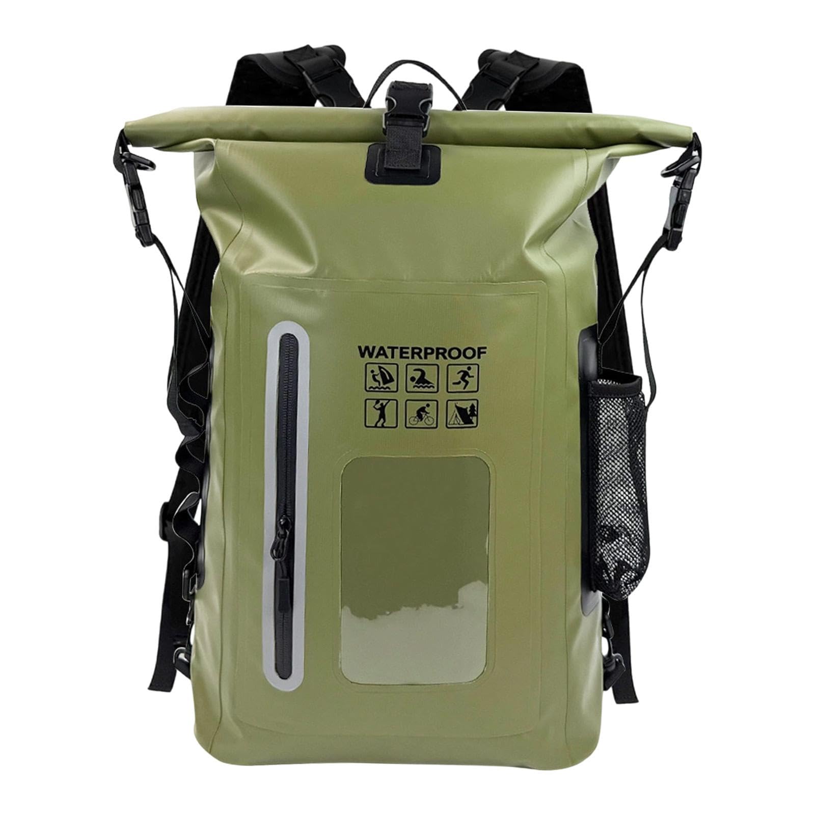 Qianly Wasserdichter Rucksack Outdoor Trockenbeutel Aufbewahrungstasche Schwimmen Segeln Leichtgewichtiger Packsack aus PVC für Camping Bootfahren, GrÜn