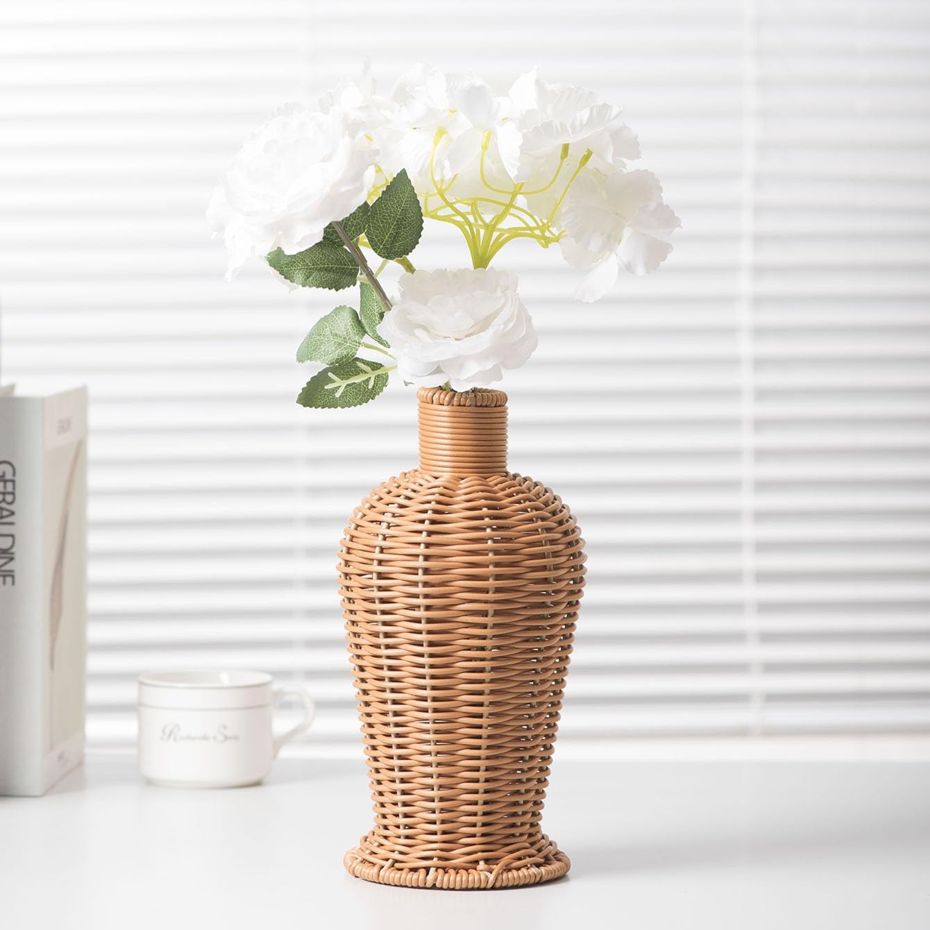 Vaso Vaso Intrecciato in Rattan Imitazione Soggiorno Vaso Secco di Fascia Alta Ornamenti Vaso for La Decorazione della Casa Desktop Vasi di Fiori(C)