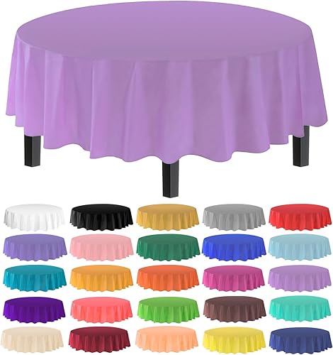allgala Manteles redondos desechables de plástico de alta calidad, paquete de 12, 84 pulgadas (7 pies), impermeables, resistentes a las manchas,