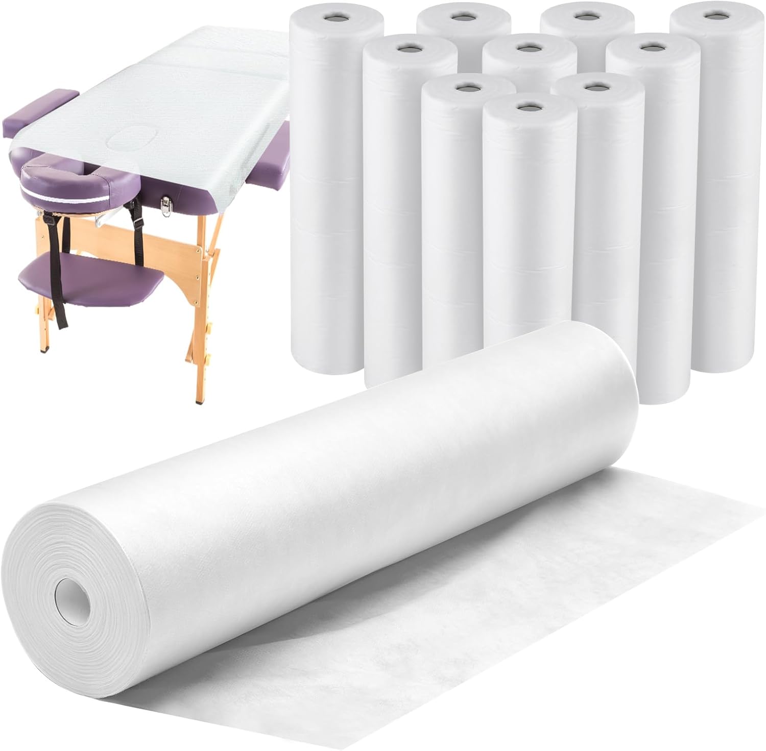 Tudomro 10 Roll Disposable Non Woven Bed Sheet 24 x 71 Inch Bed Cover Disposable Massage Table Sheets Waterproof Exam Facial Spa Paper Roll for Beauty Salon Hotels Tattoo Waxing(White)