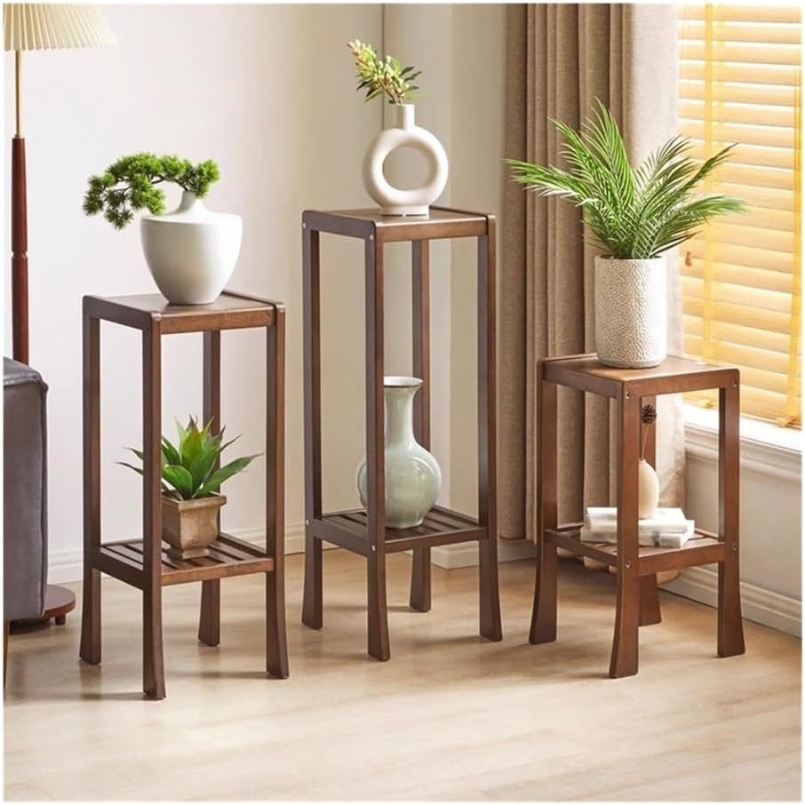 Plant Shelf, Low Leg Bonsai Rack, Home Decoration Wood Plant Stand Walnut Colour(Large)
