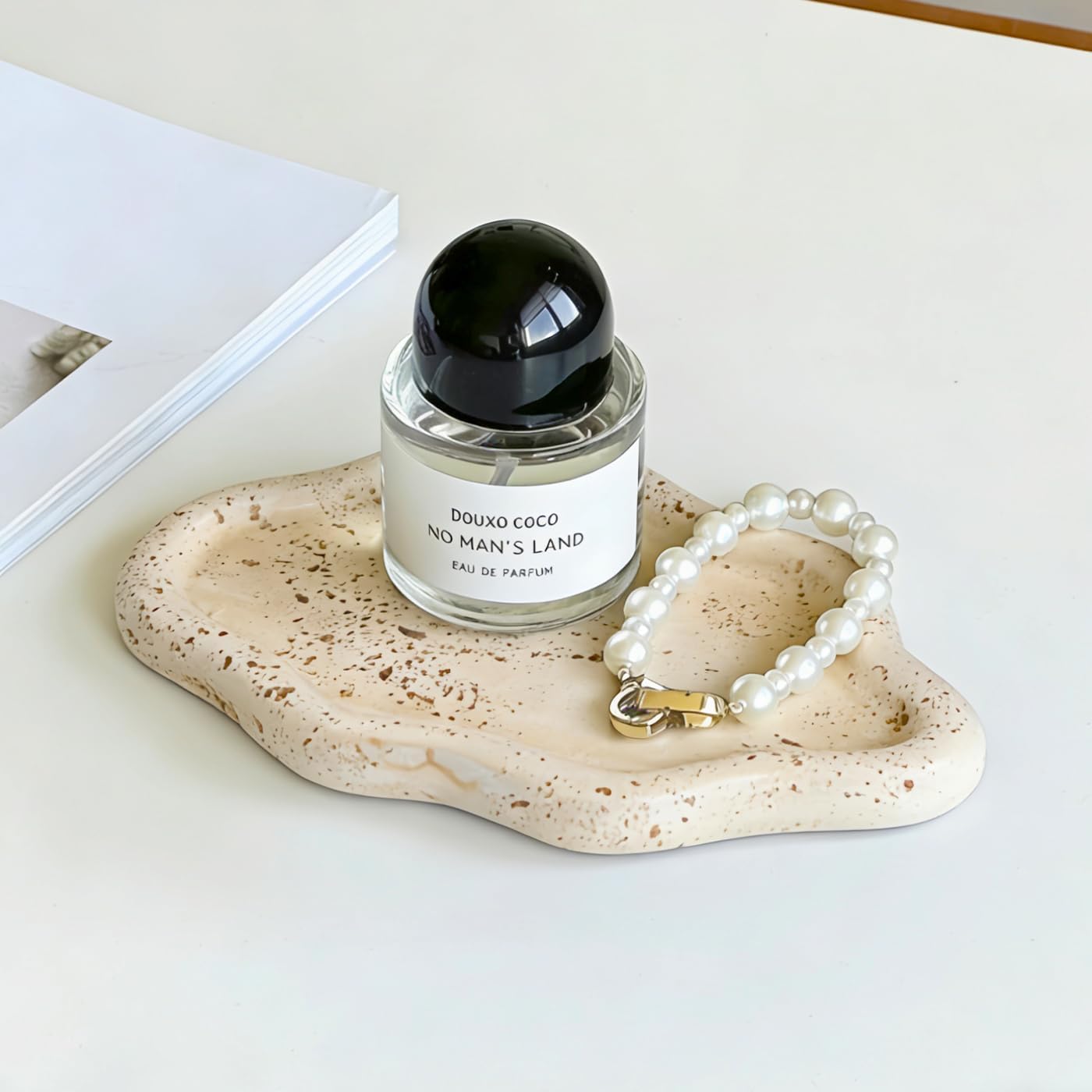 Jewelry Dish Trinket Tray for Women, Ring Dish Holder, Unique Cloud Shape Plate Cute Things Vanity Aesthetic Room Decor Mother's Day Birthday Gifts (Faux Travertine Y)