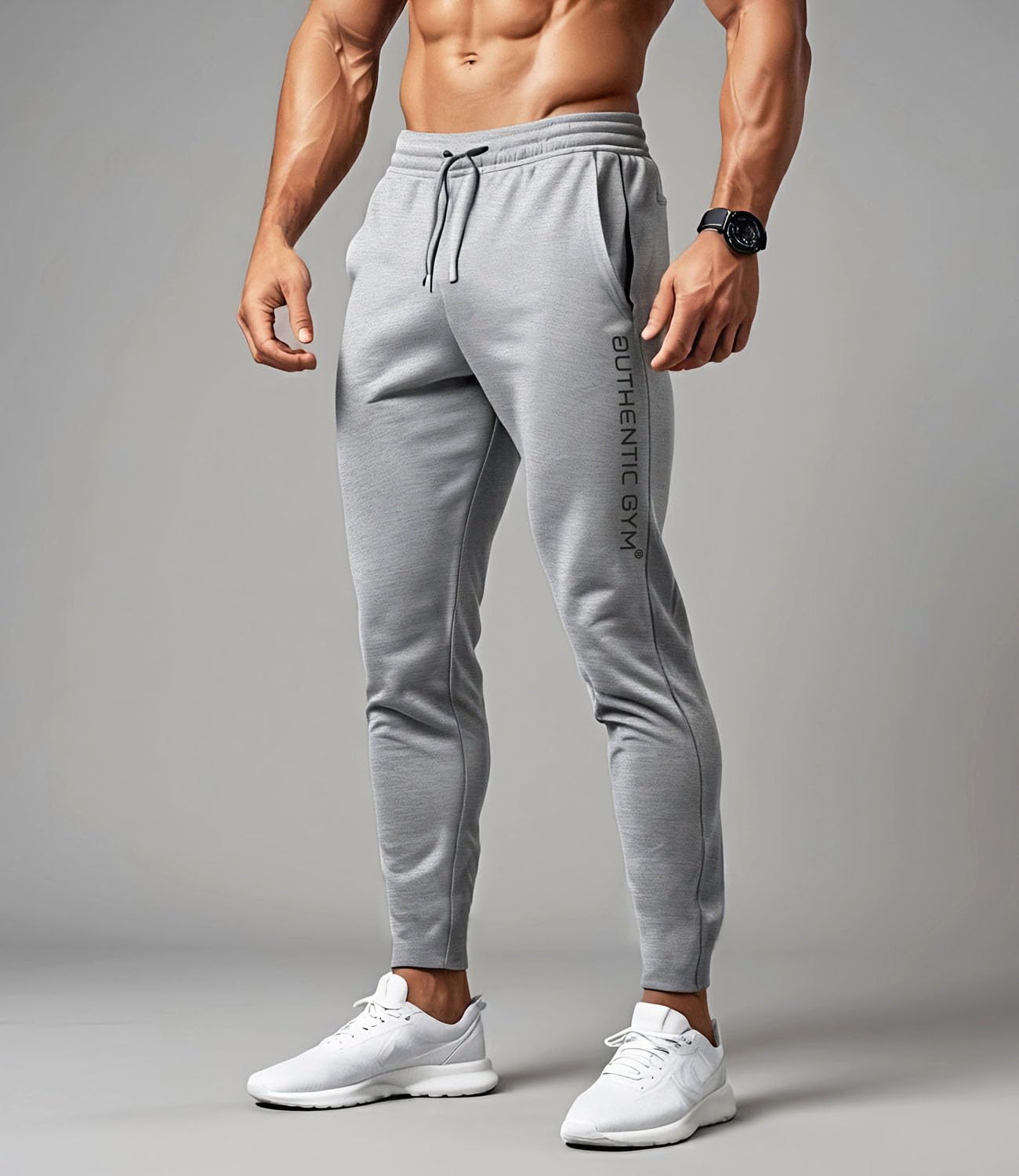 COOL Pants | szare spodnie do biegania na siłownię spodnie sportowe męskie długie z podwójną kieszenią, bawełniane spodnie treningowe, męskie spodnie fitness slim fit