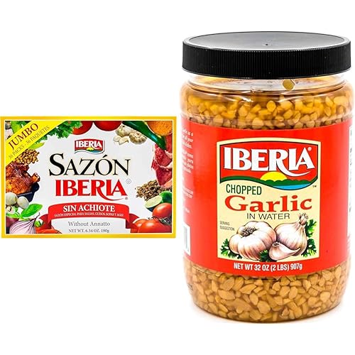Sazon Iberia sin Achiote 6.34 onzas (36 paquetes) + ajo picado Iberia en agua, 32 onzas