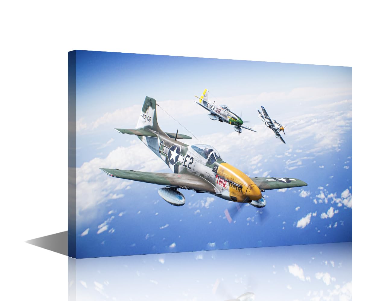 Wall Art Home Decor P-51 Mustang Fighting Plane Picture Prints on Canvas Aircraft Poster Paintings Framed Wall Art Wall Decor for Living Room Bedroom Canvas Art Ready to Hang 36x24 in