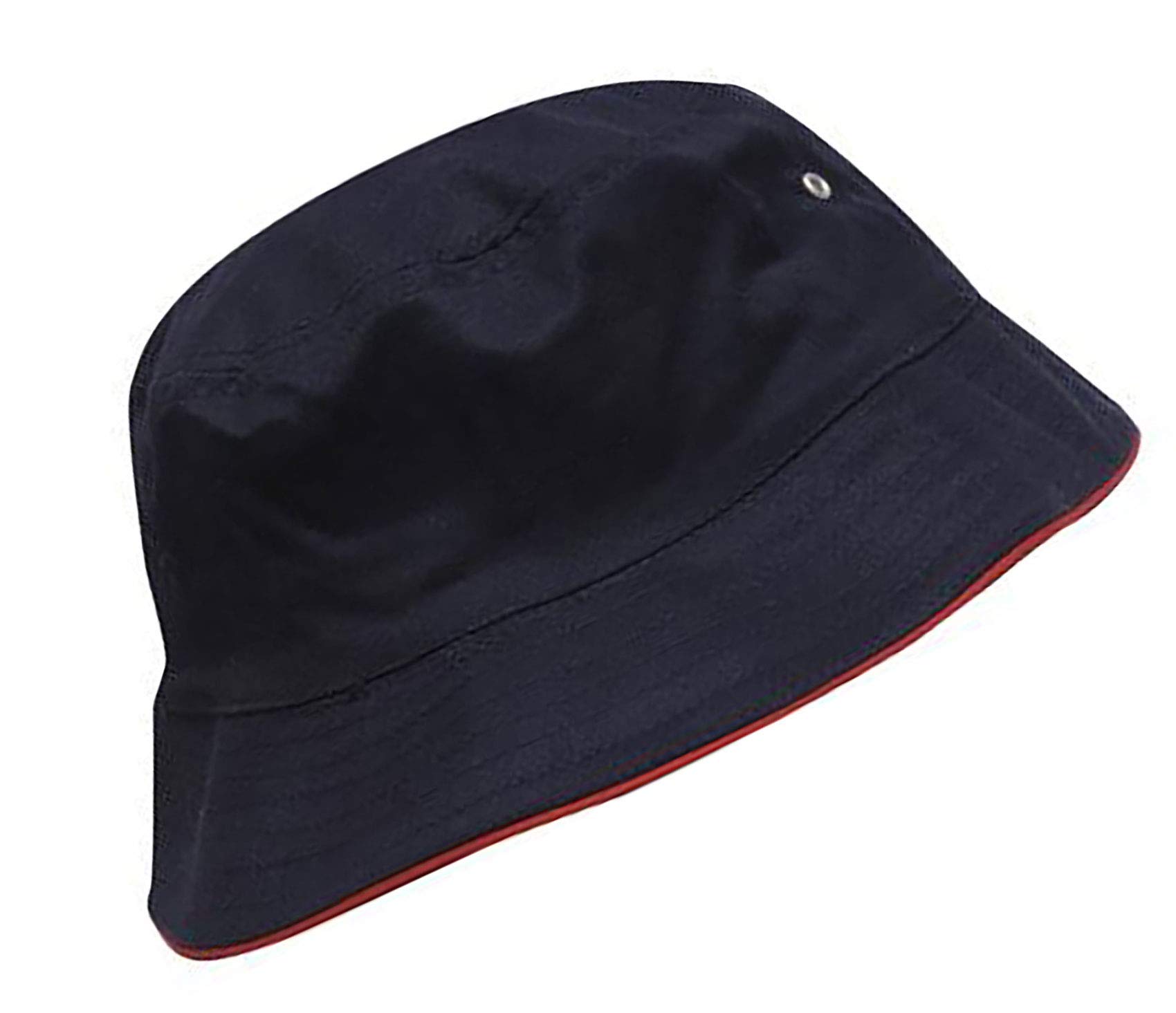 Mfaz Morefaz Ltd Unisex Nave Red Rim Cotton Bucket Hat Sun Protection Cap Fishing Outdoor Sun Beach Hat (Nave Red Rim Cotton)