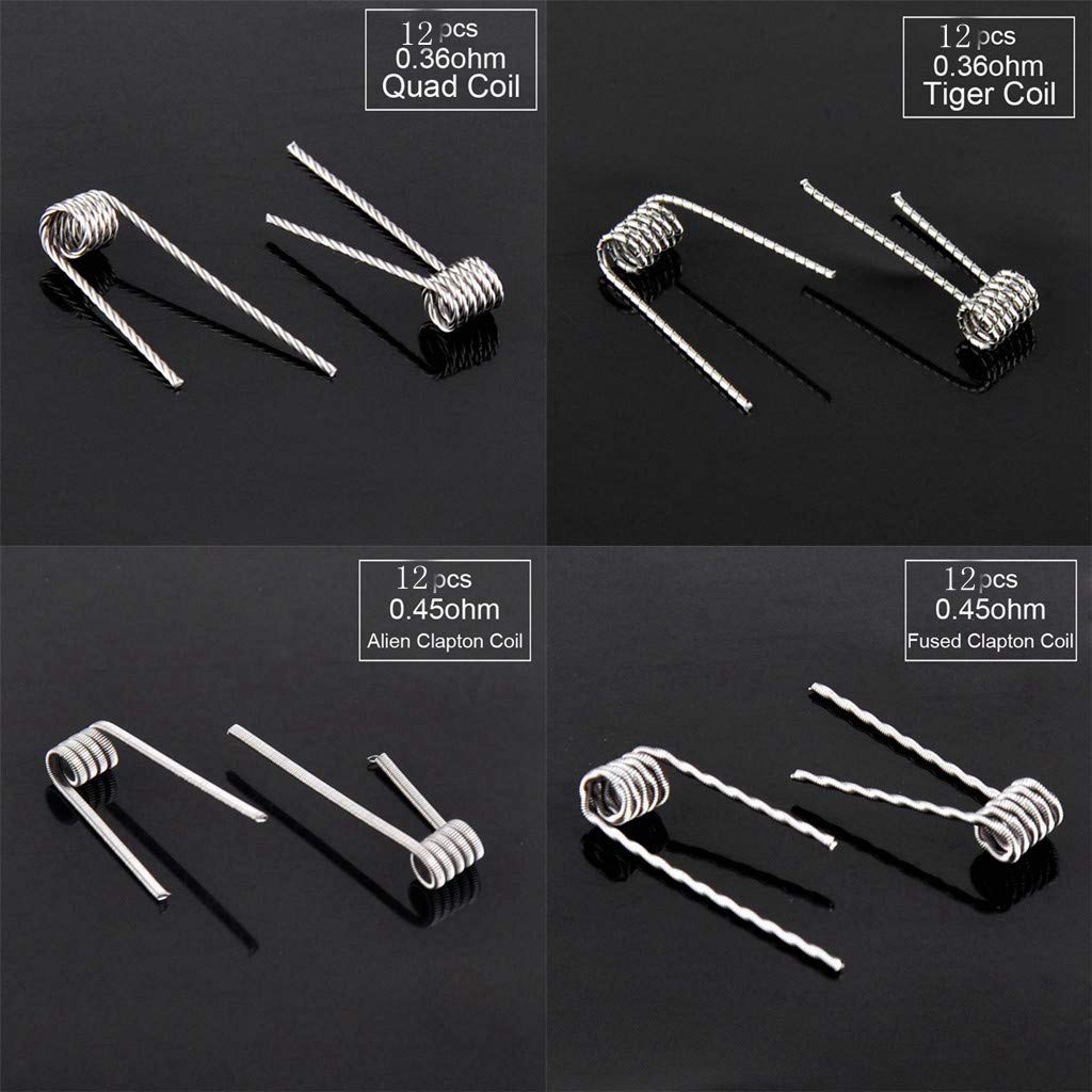 Kit de 96 bobines pré-compilées Fil de résistance pré-compilé 8 en 1 à auto-enroulement avec 0.3Ω / 0.35Ω / 0.45Ω / 0.5Ω / 0.8Ω pour RDA, RBA, RDTA, Bobine de Clapton fondue, Torsadée, Ruche, Quad,