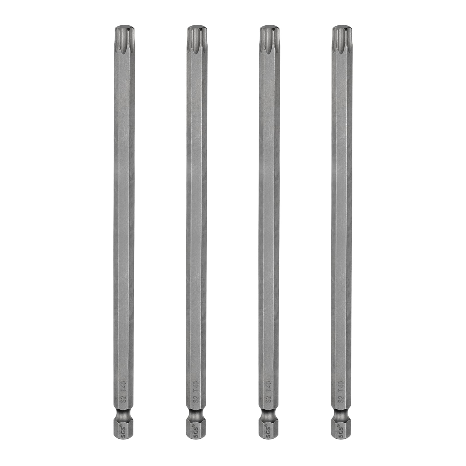 sourcing map 4pcs T40 Torx Head Screwdriver Bit 1/4" Hex Shank 6" (150mm) Long Magnetic No Hole Tip Tamper Proof 6 Point Star Screw Driver Drill Bits S2 Steel Industrial Power Screwdrivers โ image 1