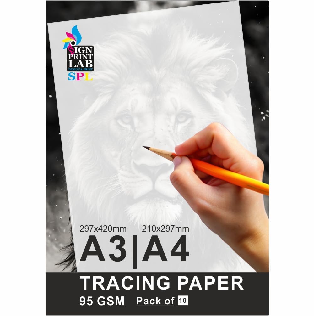 10 Sheets Tracing Paper, A3 / A4 Translucent Tracing Paper 95gsm Clear Drafting Paper for Design, Sketching, Drawing, Calligraphy, Graphic, Scrapbooking & Dressmaking (A3, 420 x 297mm)