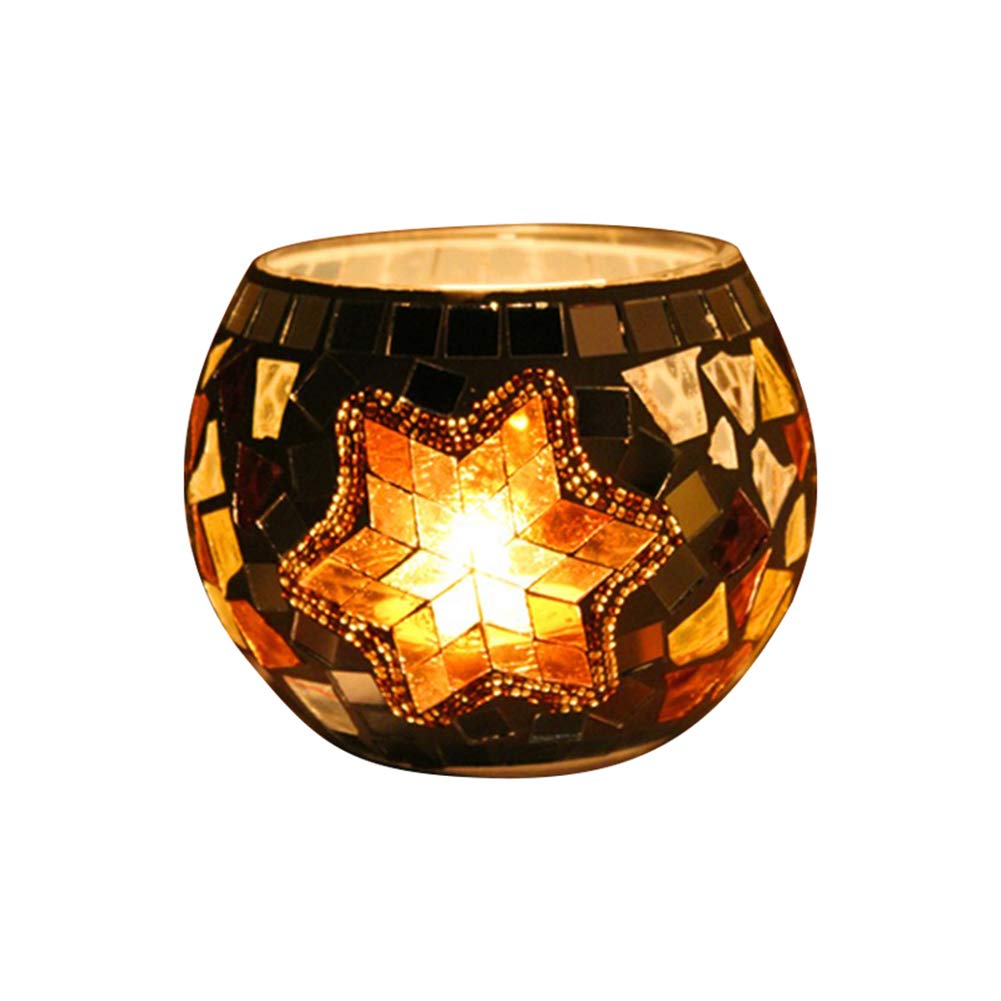 Mosaic Glass Candle Holder, Romantic Crackled Glass Tea Light Holder, Vase Pen Holder, for Home Decoration Wedding Party, 7 x 10.5cm