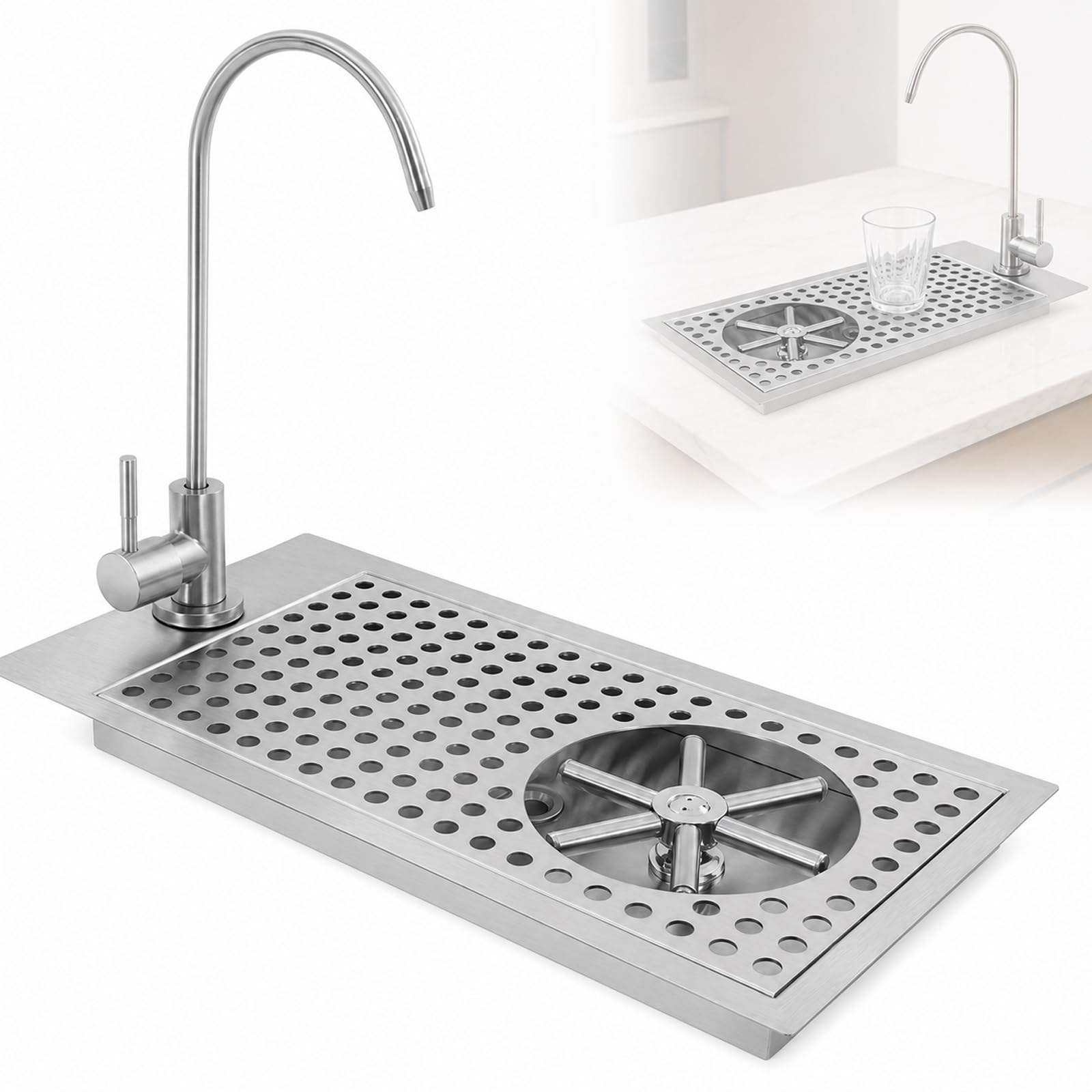 Lavabicchieri Da Incasso Con Rubinetto, Lavabicchieri Professionale In Acciaio Inox, Con Ugello Ad Alta Pressione Multi-angolare, Per Bar, Caffetterie E Uso Domestico - Argento