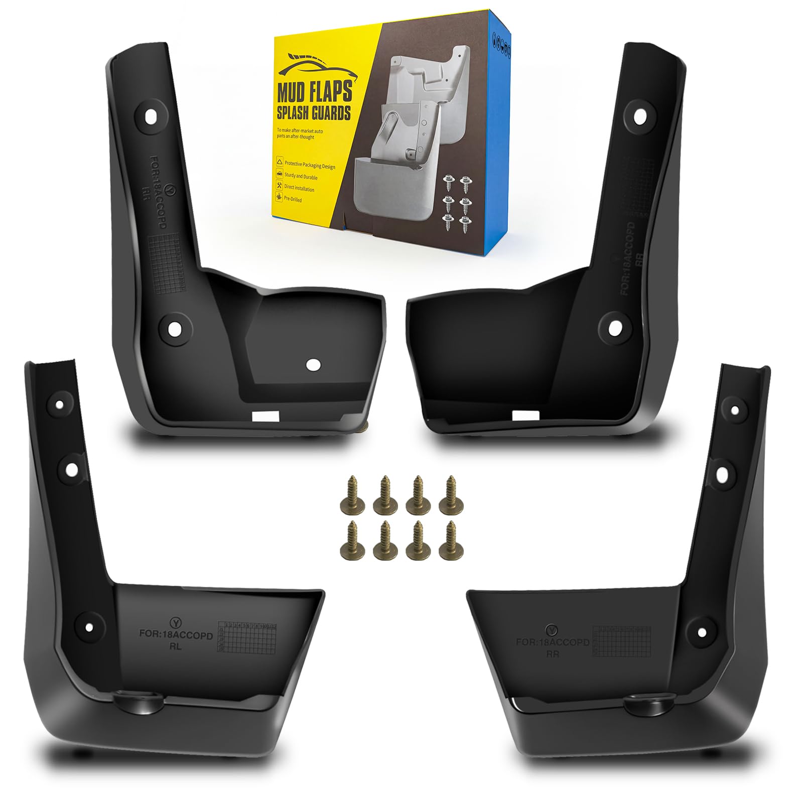Mud Flaps Fit for 2018 2019 2020 2021 2022 Ho-nda Accord 4-Door Sedan (Not fits Hybrid Models, Not Fits Coupe Models), Dedicated Mudguard for Four Seasons Universal Protection, Front and Rear