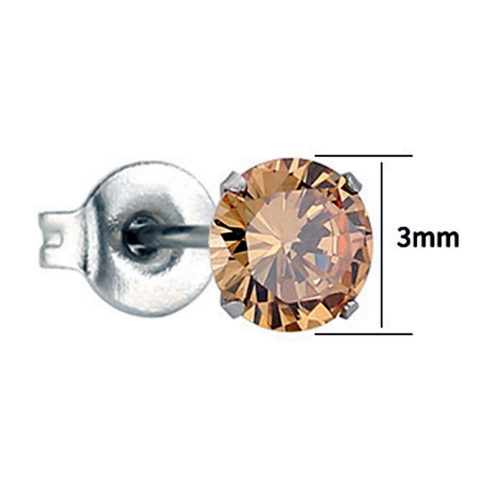 KnSam Pendiente de oro para mujer pendiente de oro para hombre 3 mm redondo zirconia cúbica joyería de acero inoxidable para unisex plata, Acero inoxidable