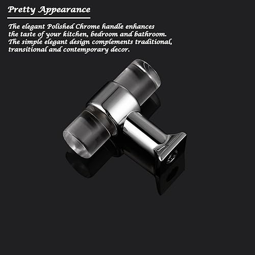 Miniatura 2 de Orger - Paquete de 5 pomos acrílicos transparentes para cajones de un solo agujero de 1.575 in de longitud, pomos de gabinete de cromo pulido para