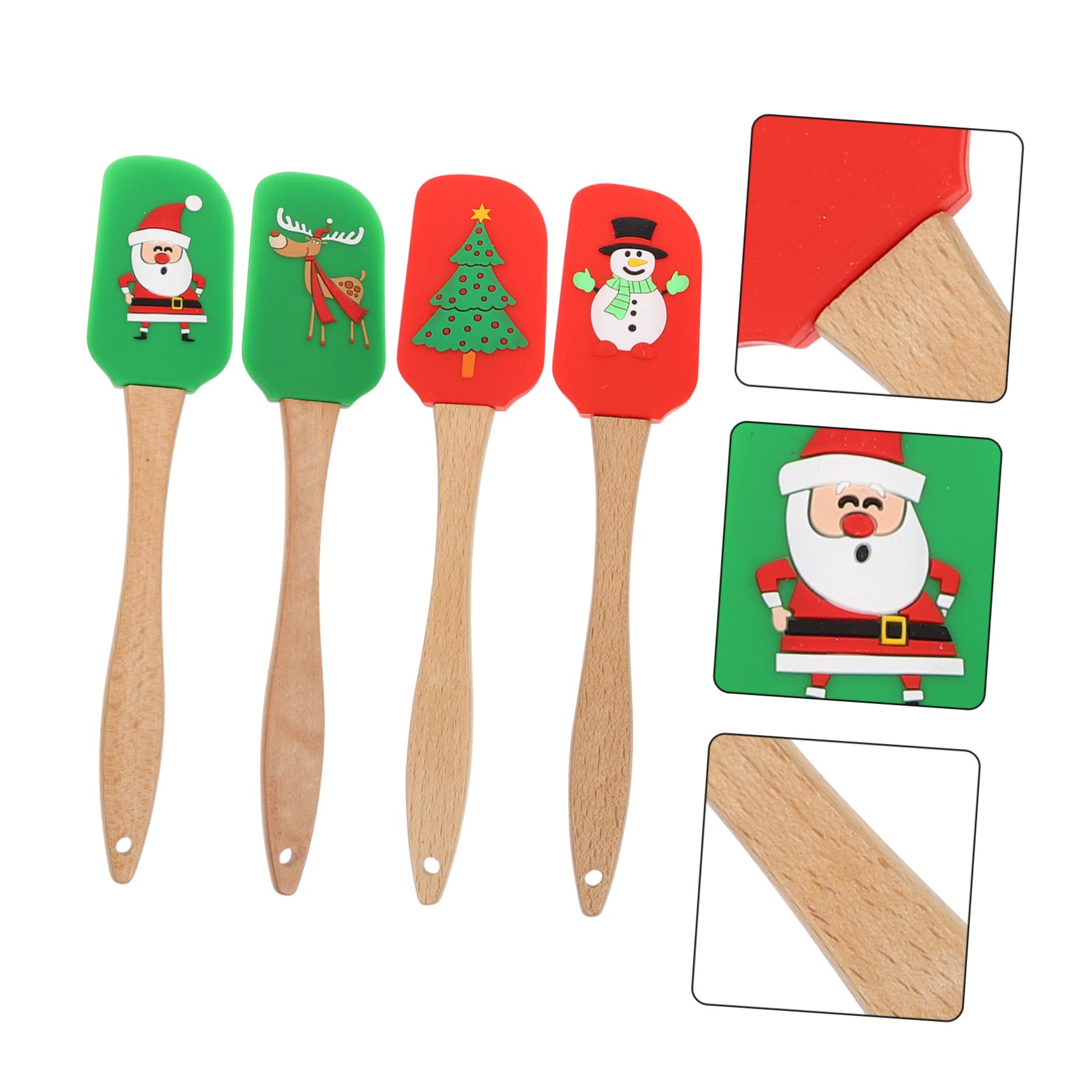 COLLBATH Raspador de Silicona para Hornear Mango de Madera Ergonómico 4 Piezas Diseño Navideño para Alisar Cremas y Untar Margarina en Casa Color Aleatorio Varios estilos